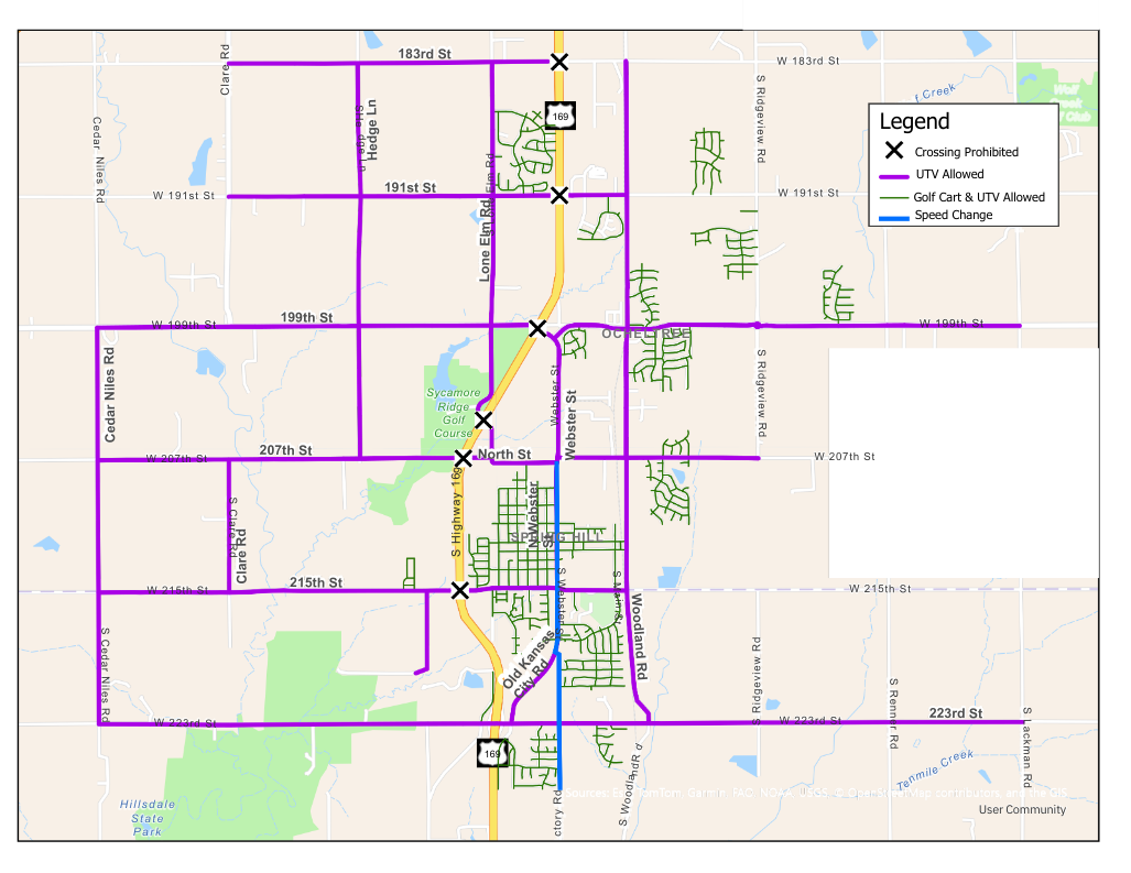 A map of Spring Hill using lines to represent places golf carts and UTVs can travel.